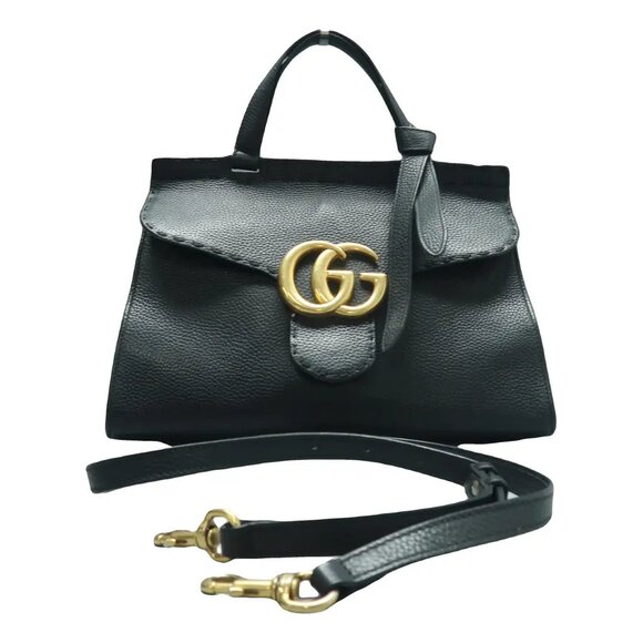 Gucci Handbags - GUCCI Black GG Marmont Leather Satchel 1026-021325